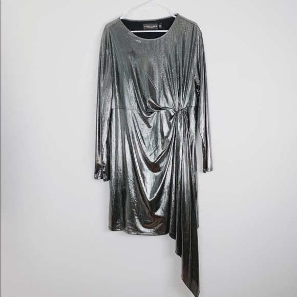 New York & Company Gabrielle Union Silver Shimmery Draped Dress - Picture 4 of 10